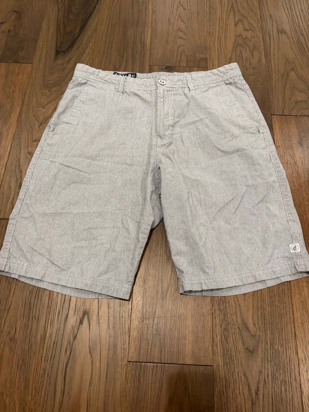 Volcom Gray Striped Seersucker Cargo Shorts
